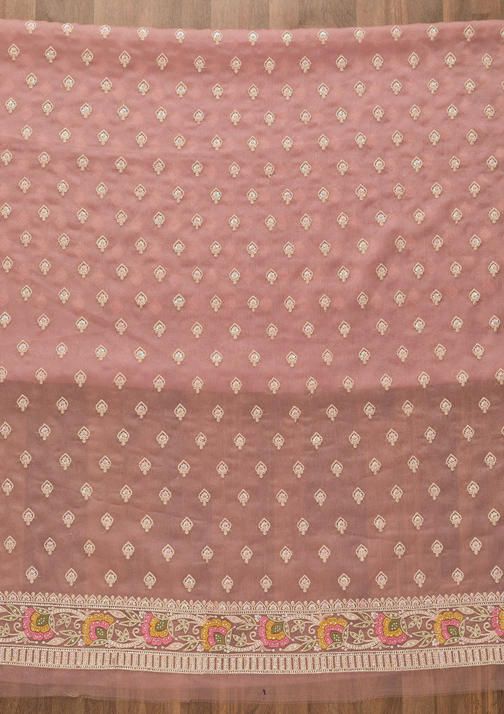 Mauve Threadwork Chiffon Unstitched Salwar Kameez-Koskii
