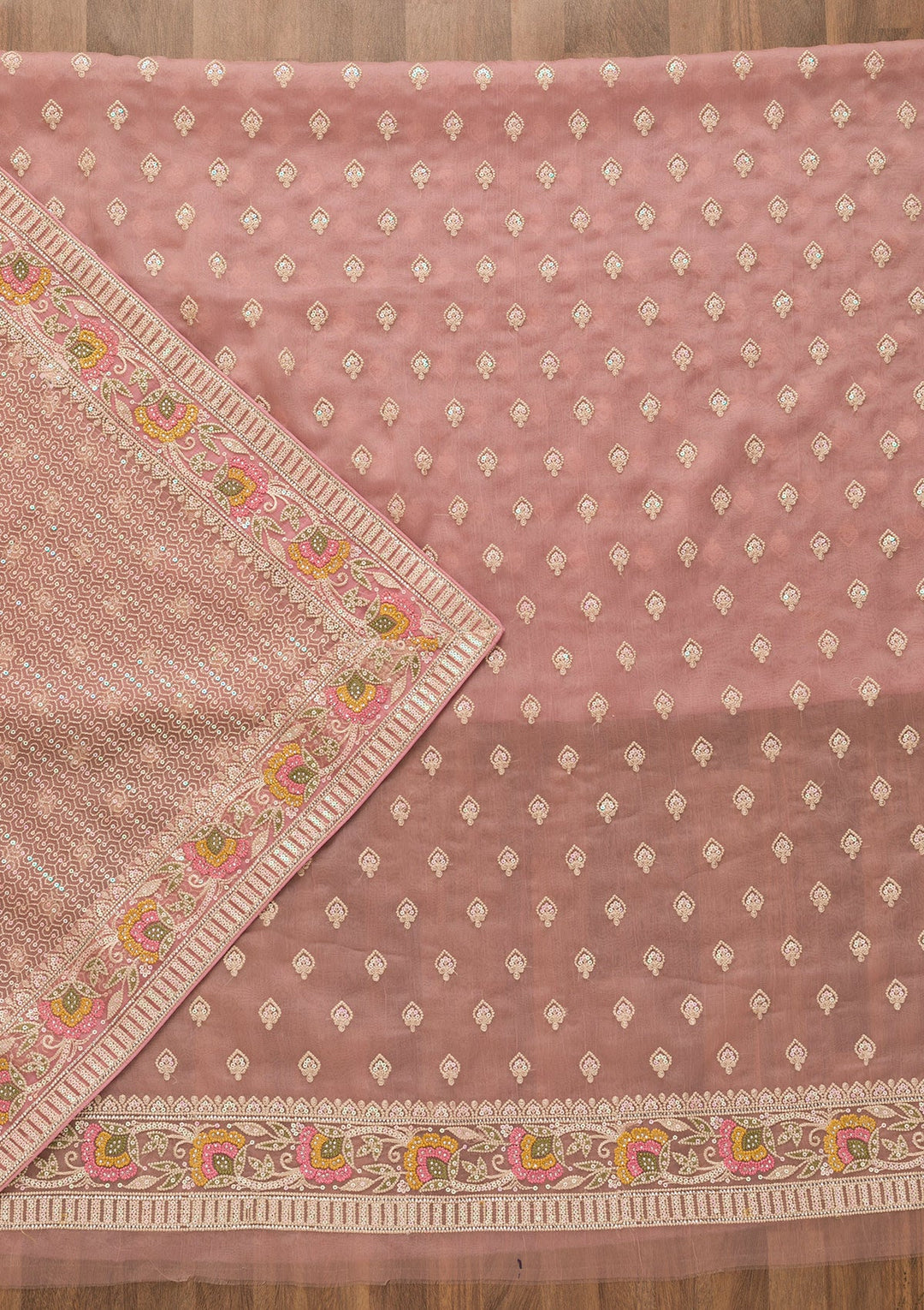 Mauve Threadwork Chiffon Unstitched Salwar Kameez-Koskii