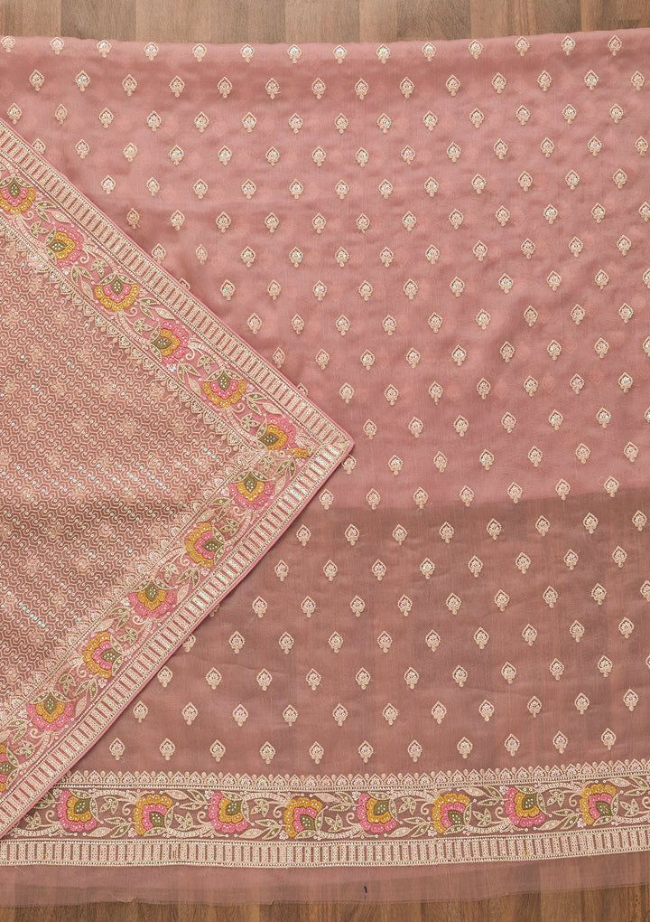 Mauve Threadwork Chiffon Unstitched Salwar Kameez-Koskii