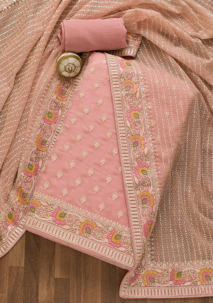Mauve Threadwork Chiffon Unstitched Salwar Kameez-Koskii