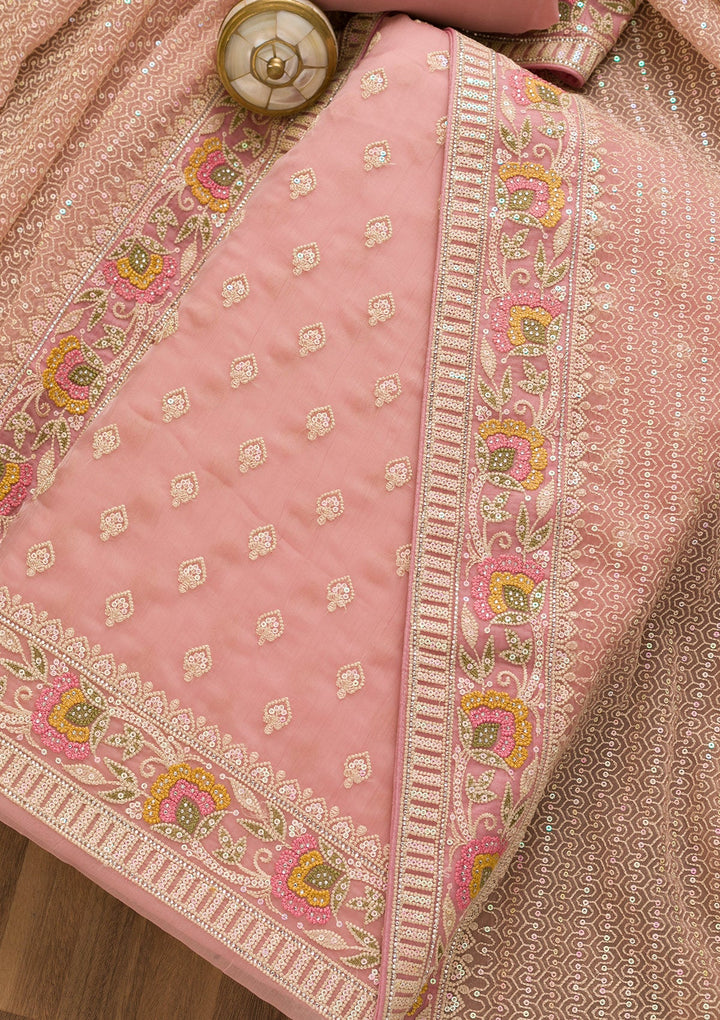Mauve Threadwork Chiffon Unstitched Salwar Kameez-Koskii