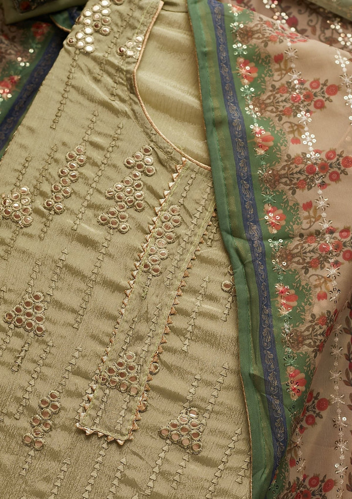Mehendi Gotapatti Semi Crepe Designer Unstitched Salwar Suit - Koskii