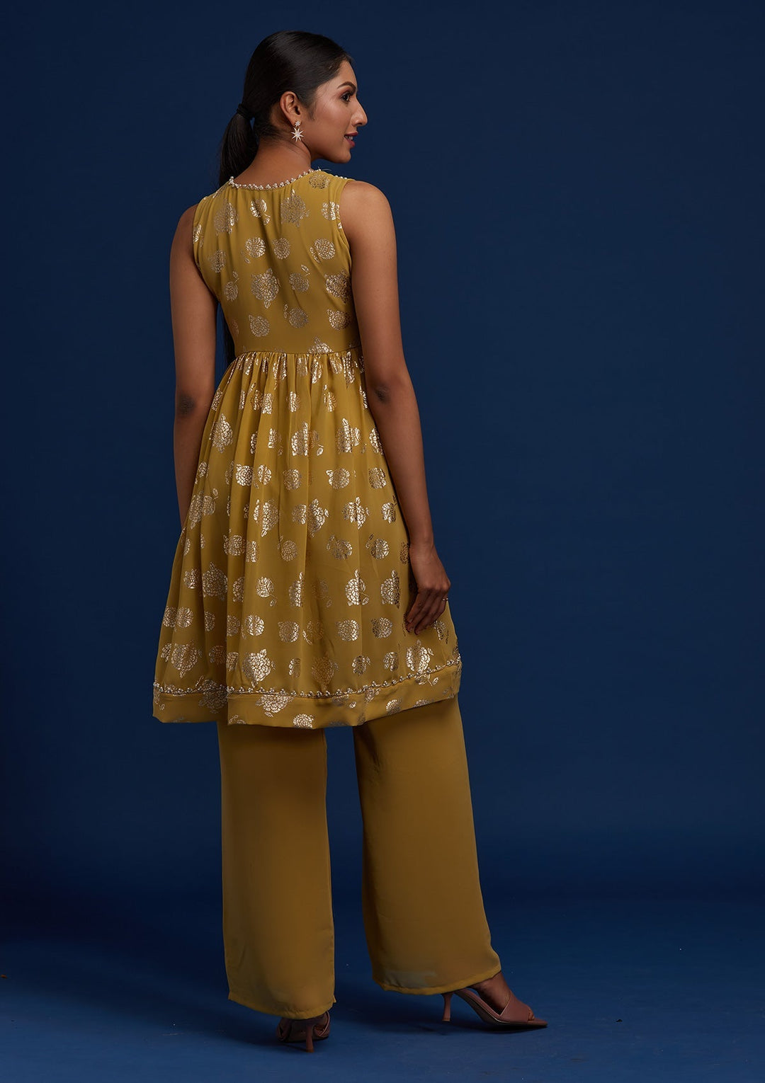 Mehendi Pearlwork Georgette Designer Salwar Suit - Koskii