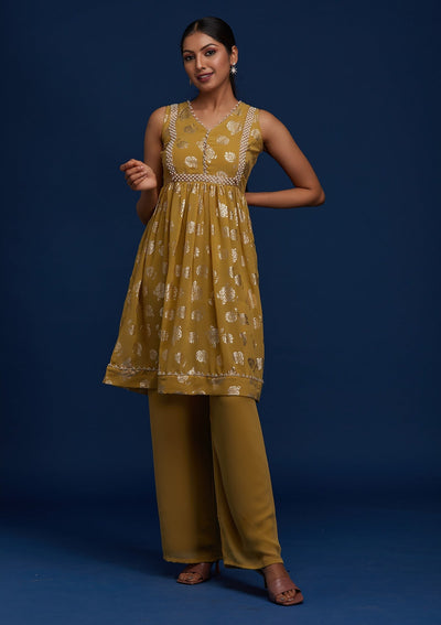 Mehendi Pearlwork Georgette Designer Salwar Suit - Koskii