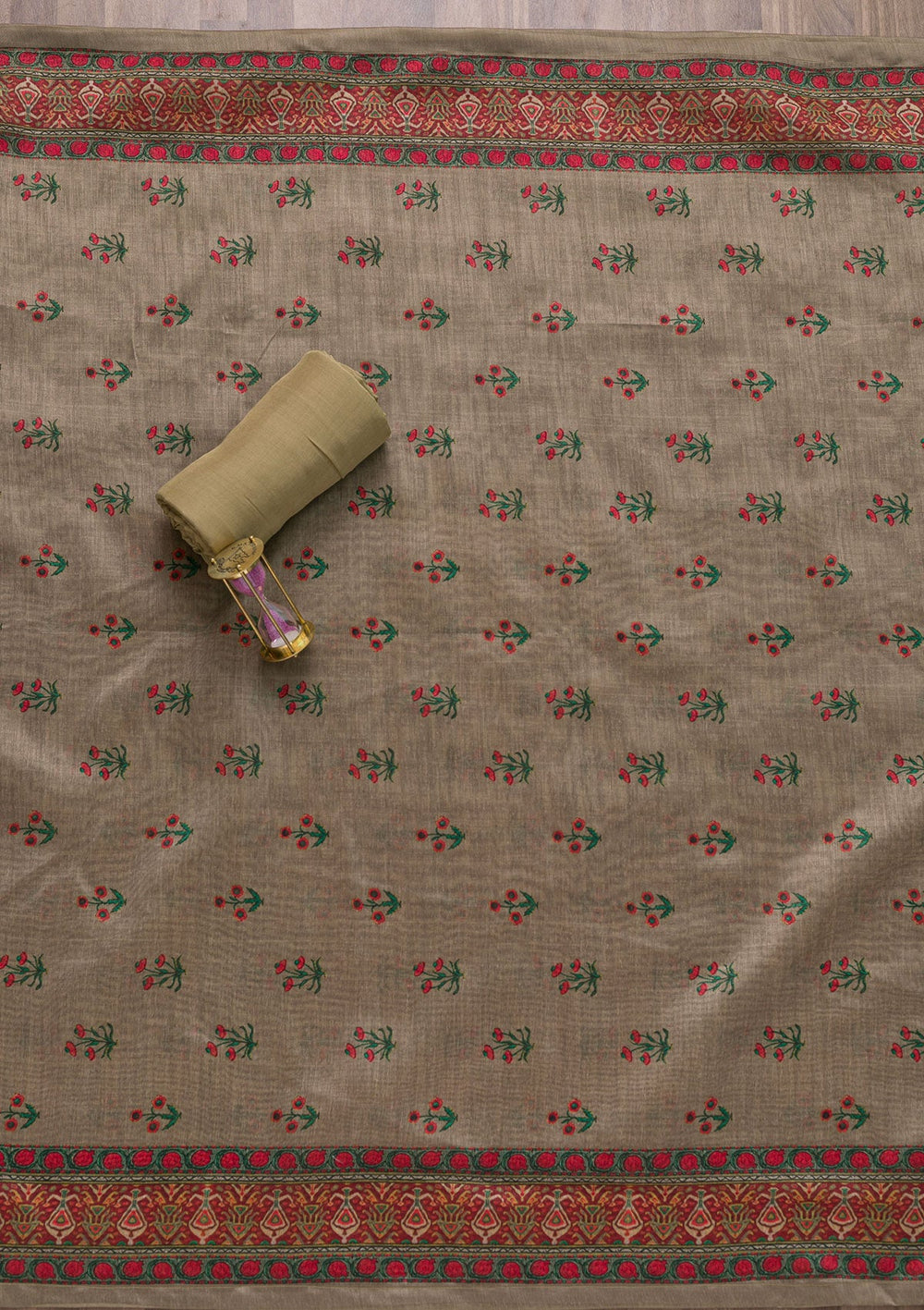 Mehendi Printed Chanderi Unstitched Salwar Suit-Koskii