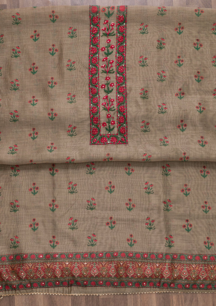 Mehendi Printed Chanderi Unstitched Salwar Suit-Koskii