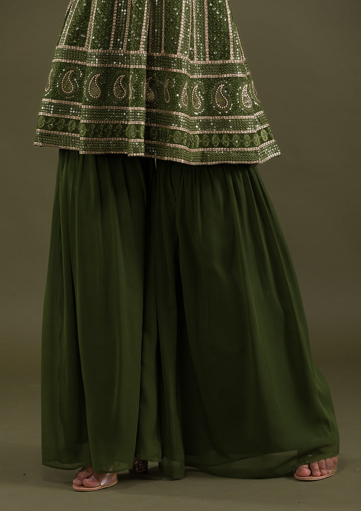 Mehendi Sequins Georgette Readymade Salwar Suit-Koskii
