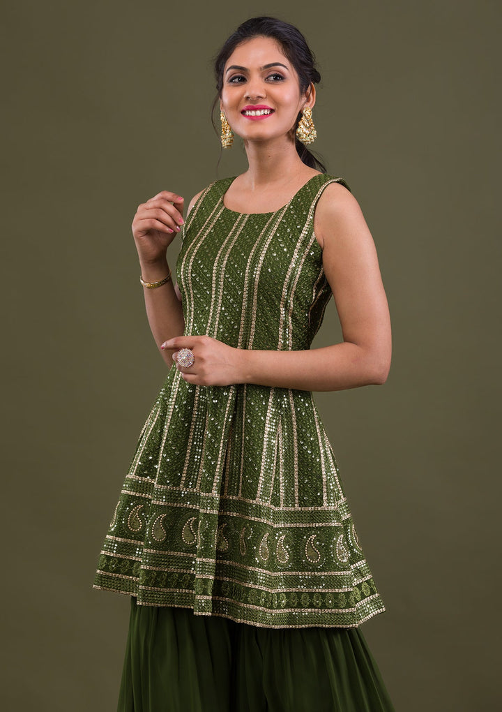 Mehendi Sequins Georgette Readymade Salwar Suit-Koskii