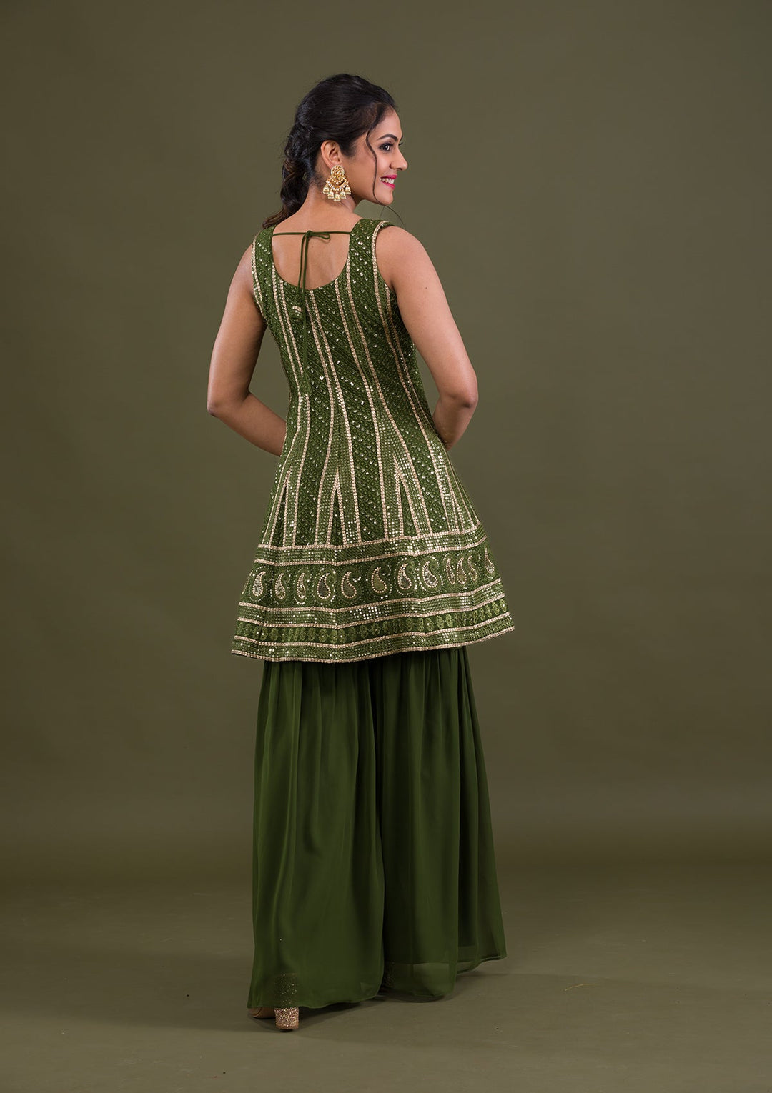 Mehendi Sequins Georgette Readymade Salwar Suit-Koskii