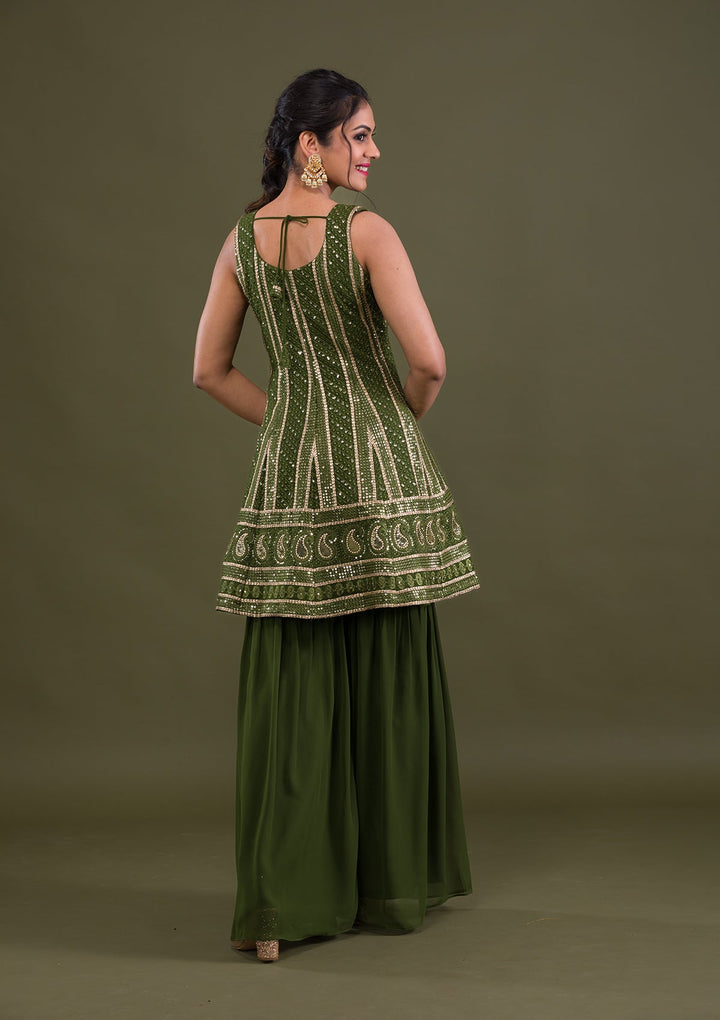Mehendi Sequins Georgette Readymade Salwar Suit-Koskii
