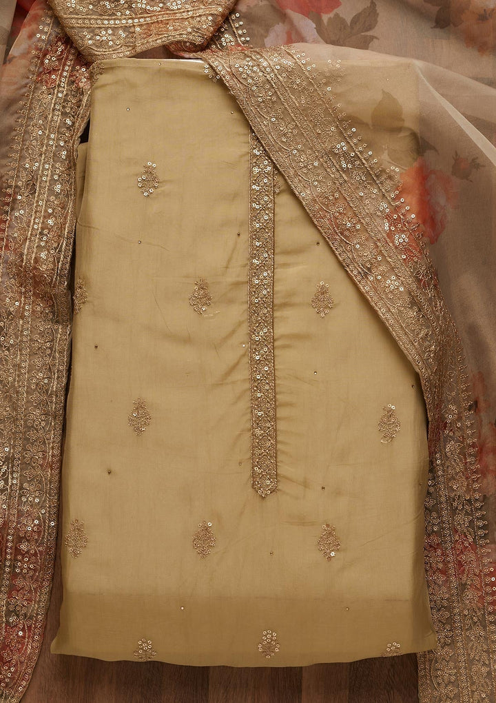 Mehendi Sequins Georgette Unstitched Salwar Suit - Koskii
