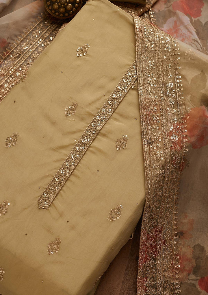 Mehendi Sequins Georgette Unstitched Salwar Suit - Koskii