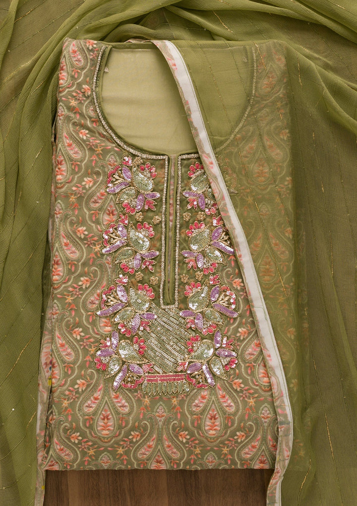 Mehendi Sequins Georgette Unstitched Salwar Kameez-Koskii