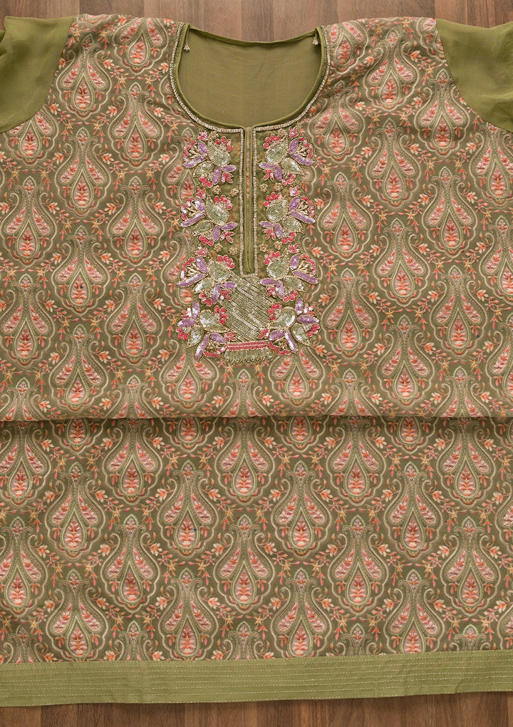 Mehendi Sequins Georgette Unstitched Salwar Kameez-Koskii