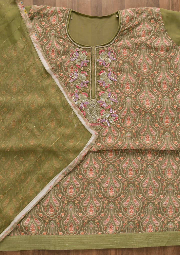 Mehendi Sequins Georgette Unstitched Salwar Kameez-Koskii