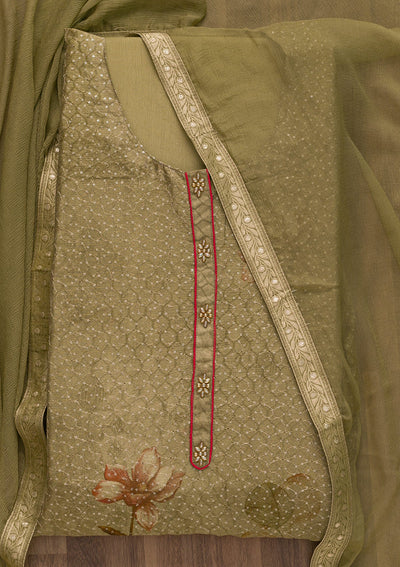 Mehendi Sequins Georgette Semi-Stitched Salwar Suit-Koskii
