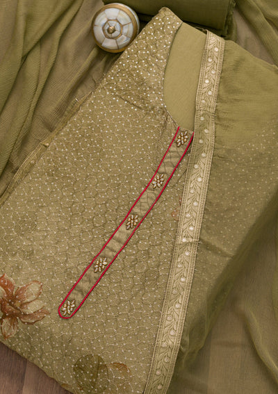 Mehendi Sequins Georgette Semi-Stitched Salwar Suit-Koskii