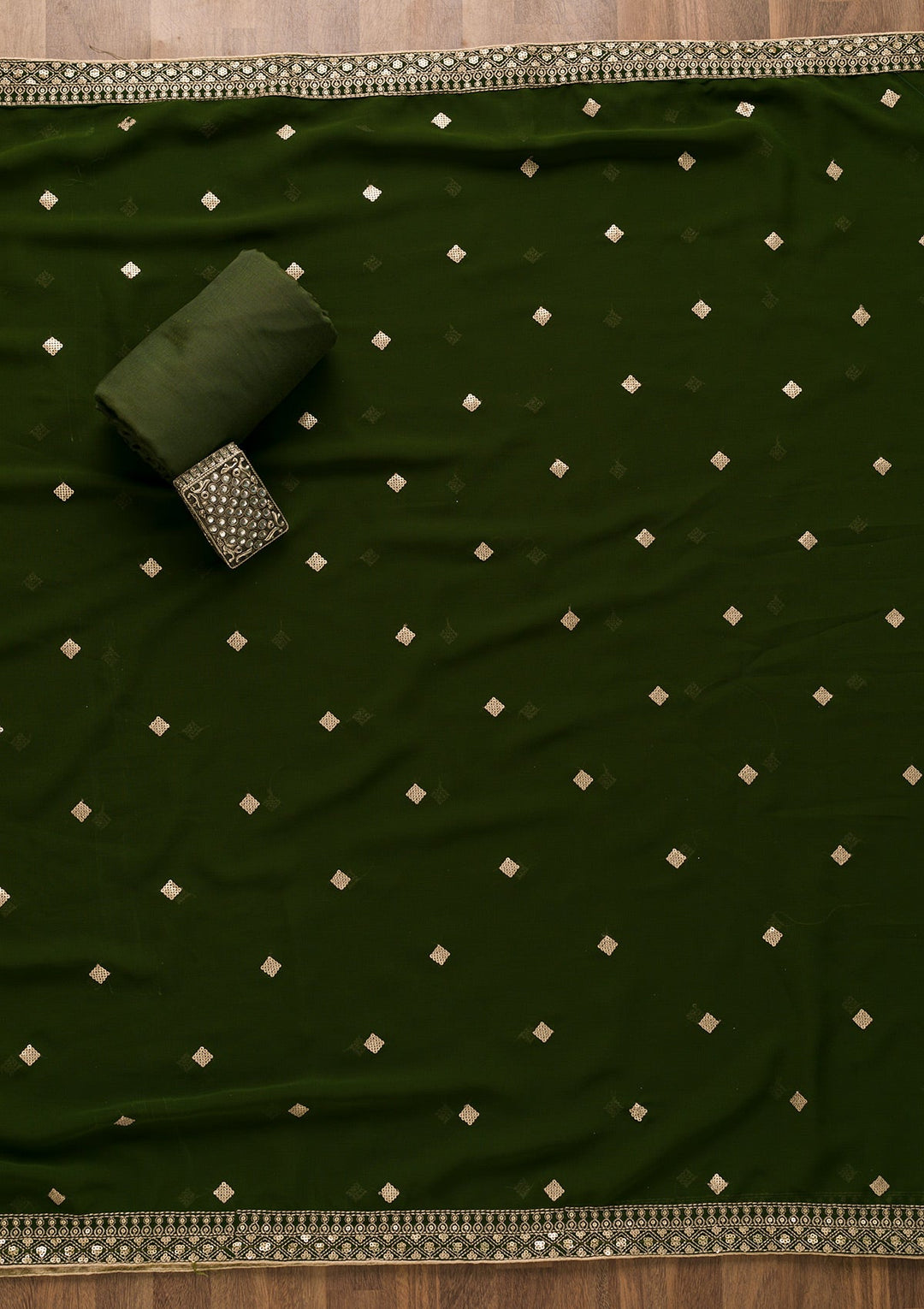 Mehendi Sequins Georgette Unstitched Salwar Suit-Koskii