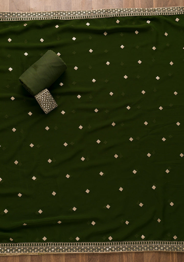 Mehendi Sequins Georgette Unstitched Salwar Suit-Koskii