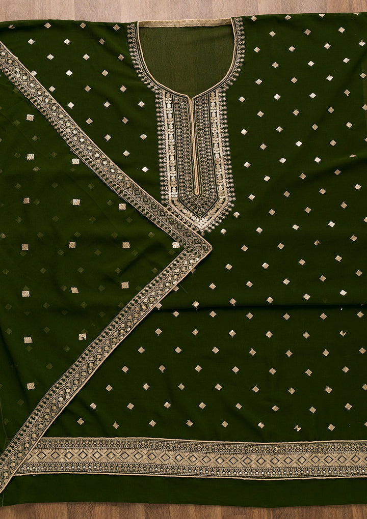 Mehendi Sequins Georgette Unstitched Salwar Suit-Koskii