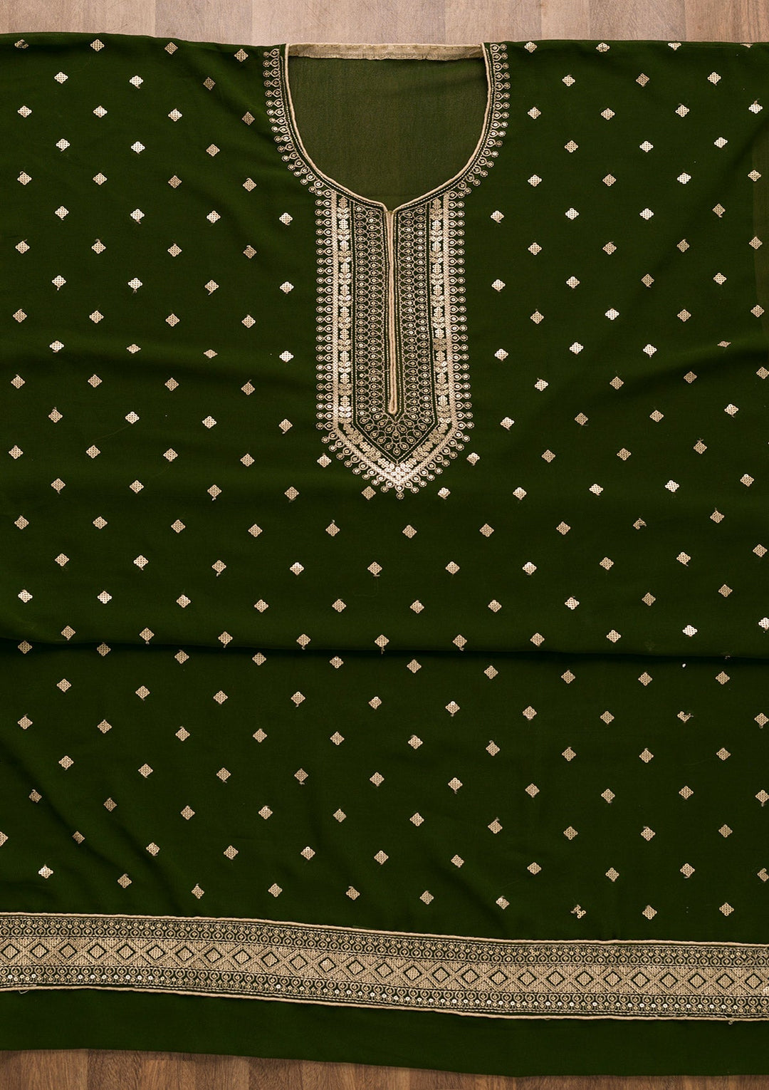 Mehendi Sequins Georgette Unstitched Salwar Suit-Koskii