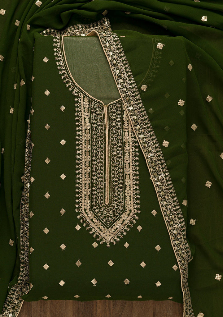 Mehendi Sequins Georgette Unstitched Salwar Suit-Koskii