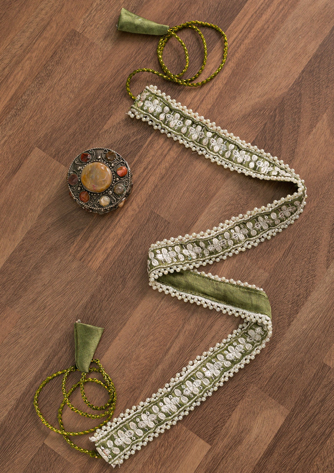 Mehendi Bandhani Satin Saree-Koskii