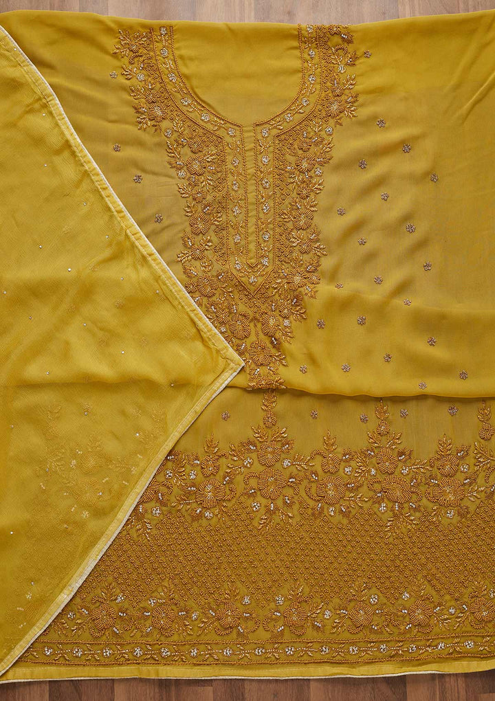 Mehendi Silver Stonework Georgette Unstitched Salwar Suit-Koskii