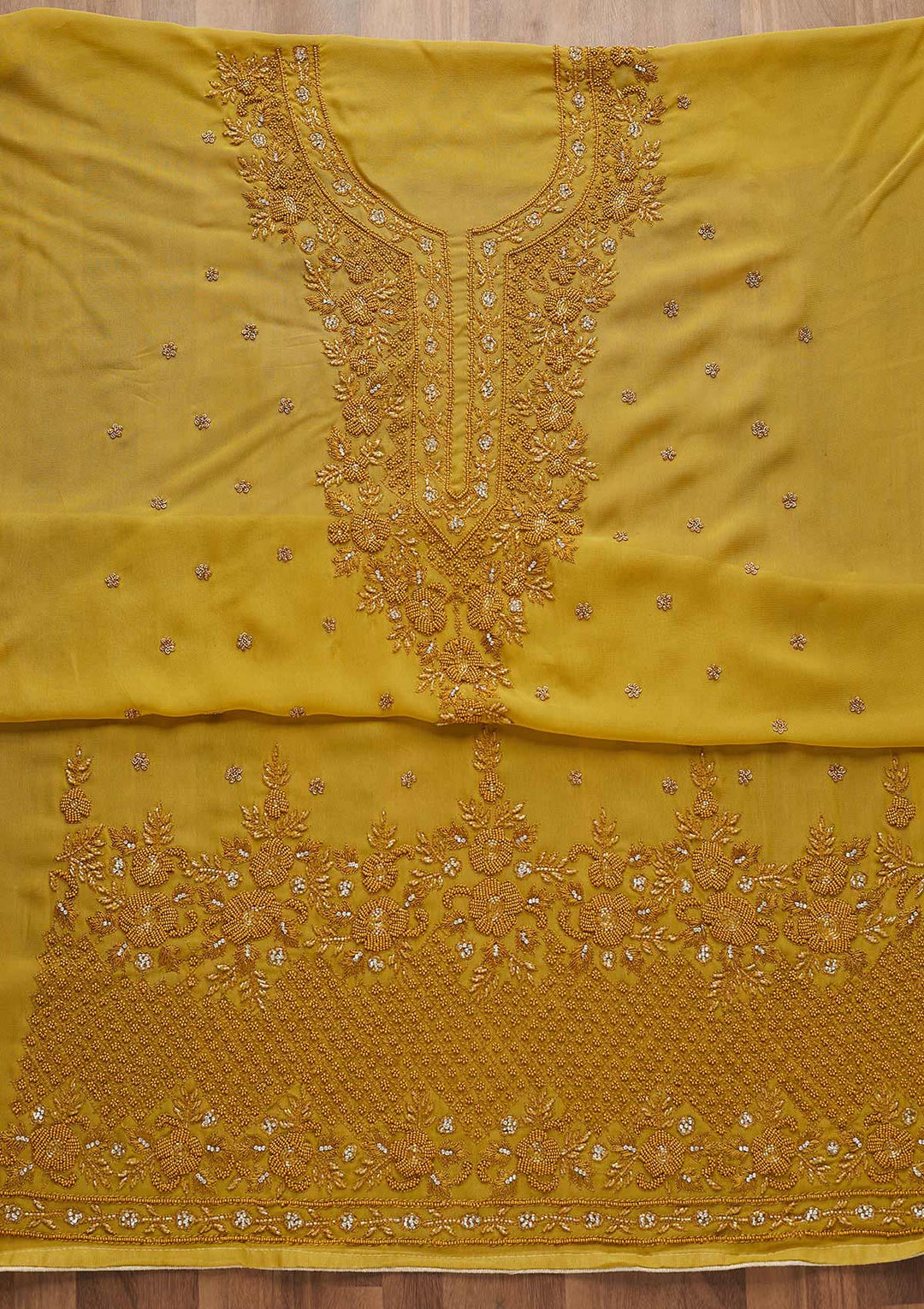 Mehendi Silver Stonework Georgette Unstitched Salwar Suit-Koskii