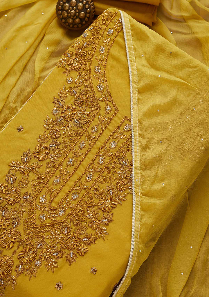 Mehendi Silver Stonework Georgette Unstitched Salwar Suit-Koskii