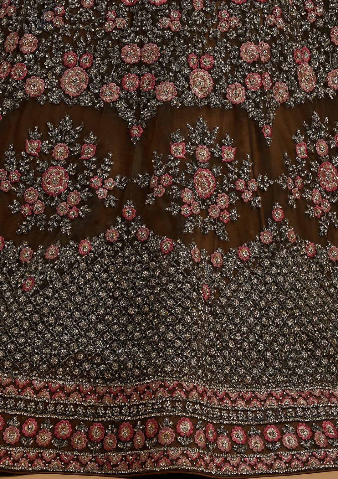 Mehendi Silver Stonework Net Designer Semi-Stitched Lehenga - koskii