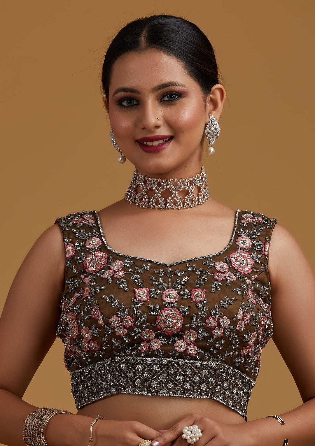 Mehendi Silver Stonework Net Designer Semi-Stitched Lehenga - koskii