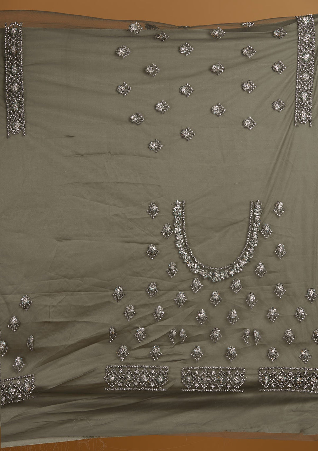 Mehendi Silver Stonework Net Designer Semi-Stitched Lehenga - Koskii