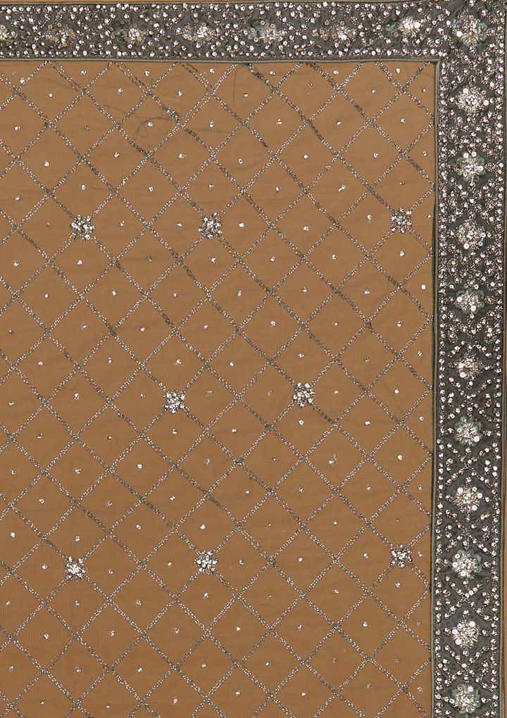 Mehendi Silver Stonework Net Designer Semi-Stitched Lehenga - Koskii