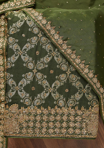 Mehendi Stonework Georgette Unstitched Salwar Suit - Koskii