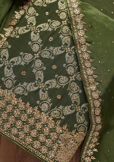 Mehendi Stonework Georgette Unstitched Salwar Suit - Koskii