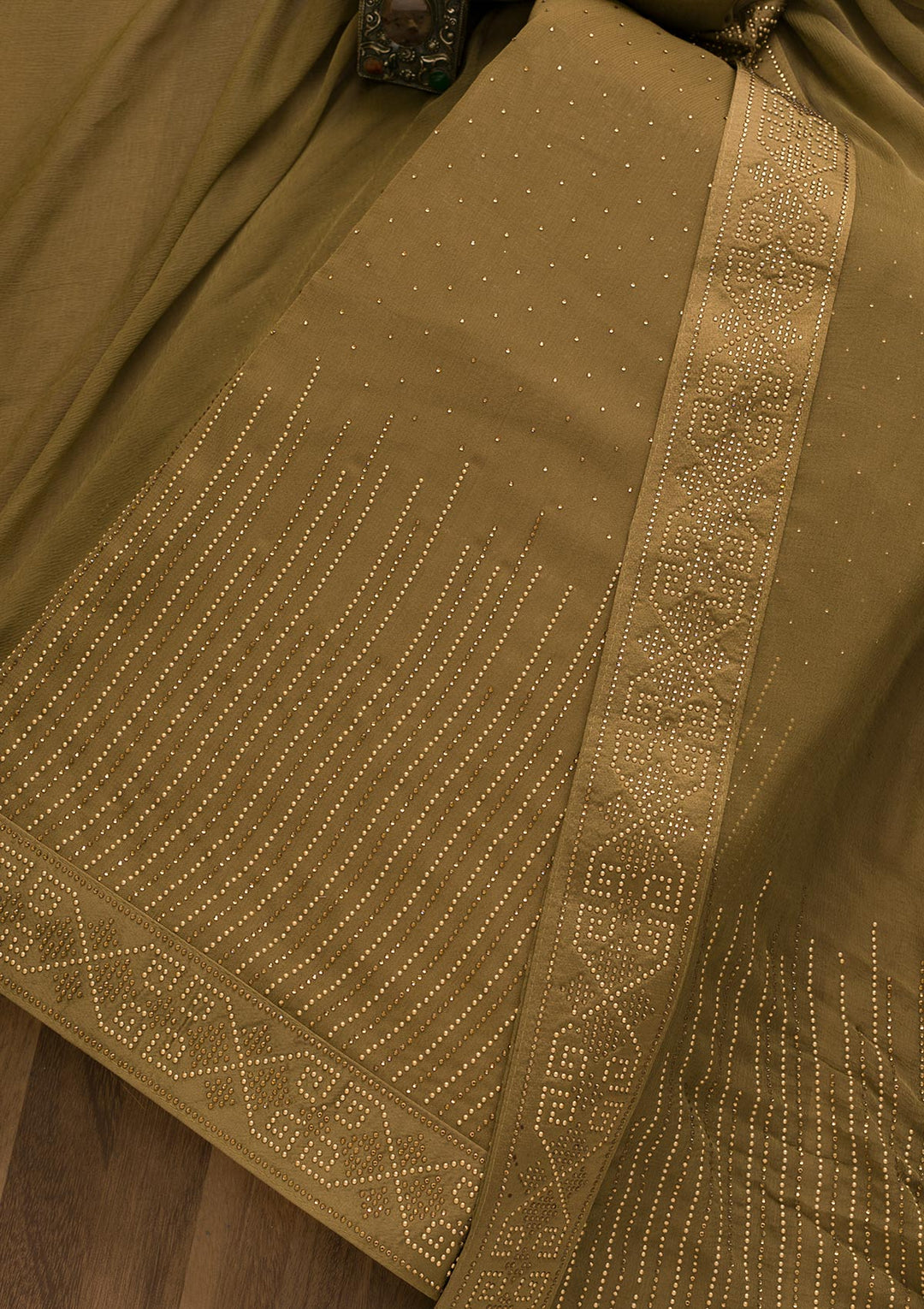 Mehendi Stonework Georgette Unstitched Salwar Kameez-Koskii