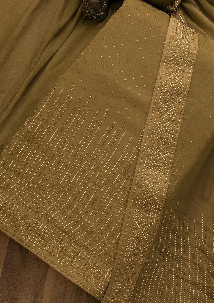 Mehendi Stonework Georgette Unstitched Salwar Kameez-Koskii