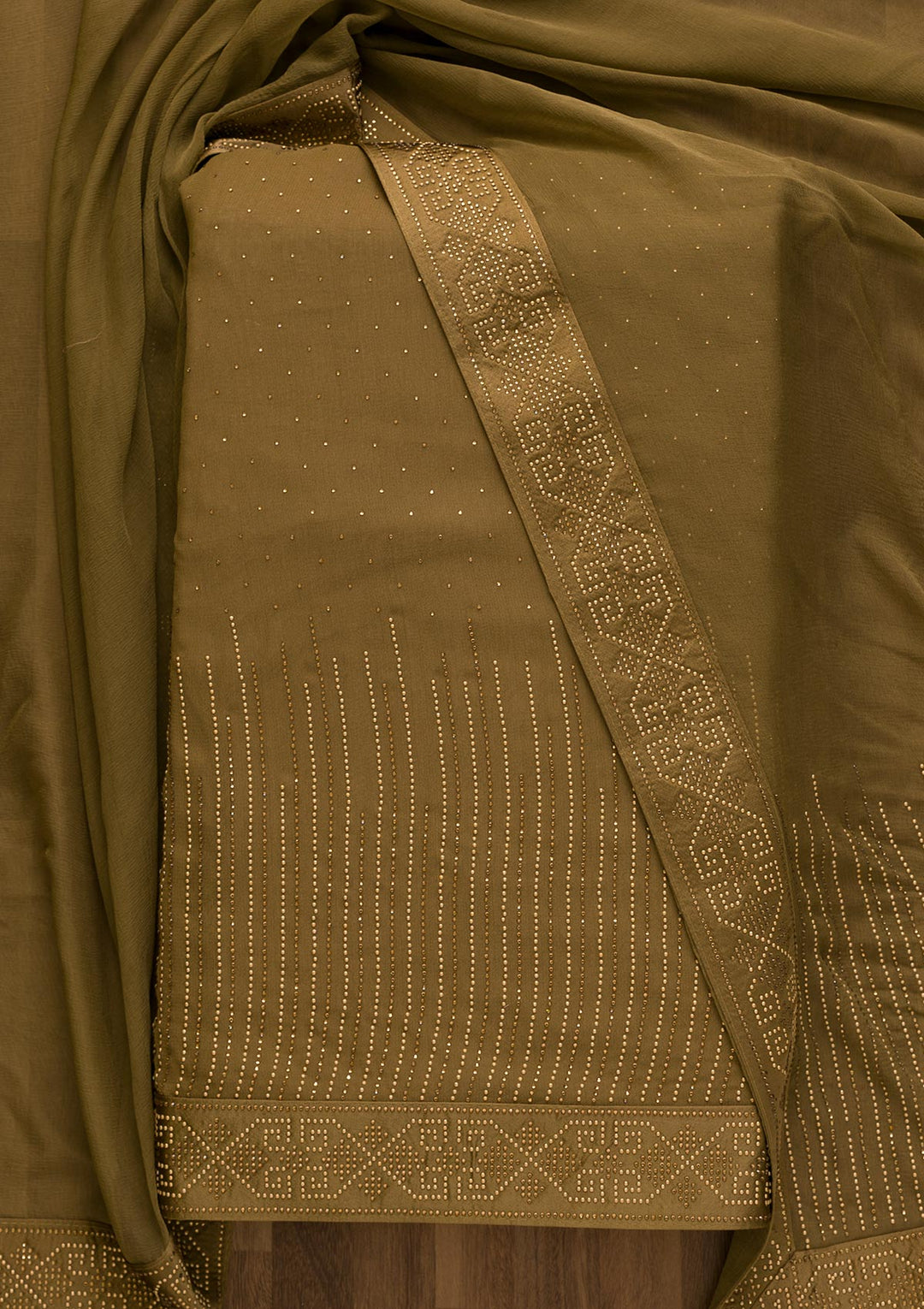 Mehendi Stonework Georgette Unstitched Salwar Kameez-Koskii