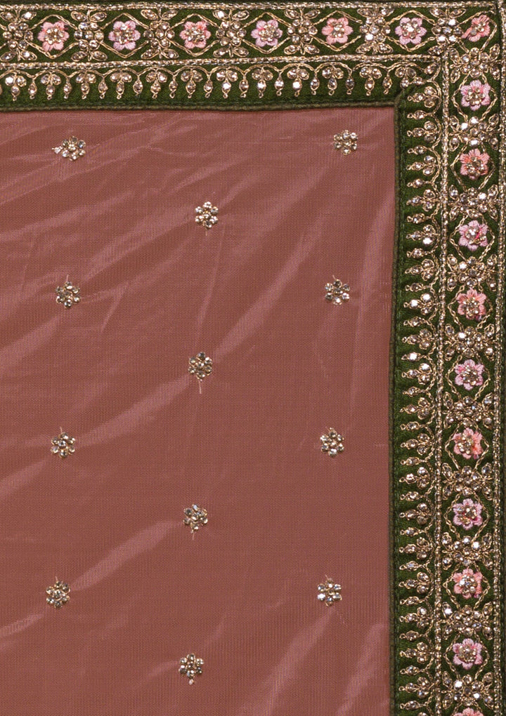 Mehendi Stonework Raw Silk Designer Lehenga-Koskii