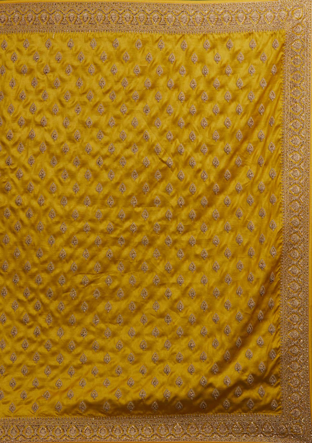 Mehendi Stonework Semi Crepe Designer Saree - Koskii