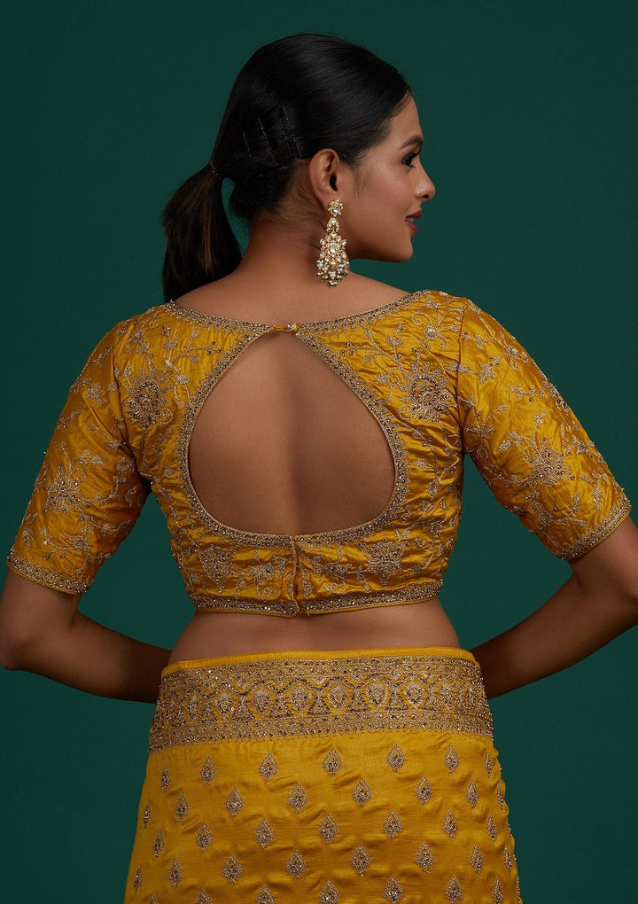 Mehendi Stonework Semi Crepe Designer Saree - Koskii