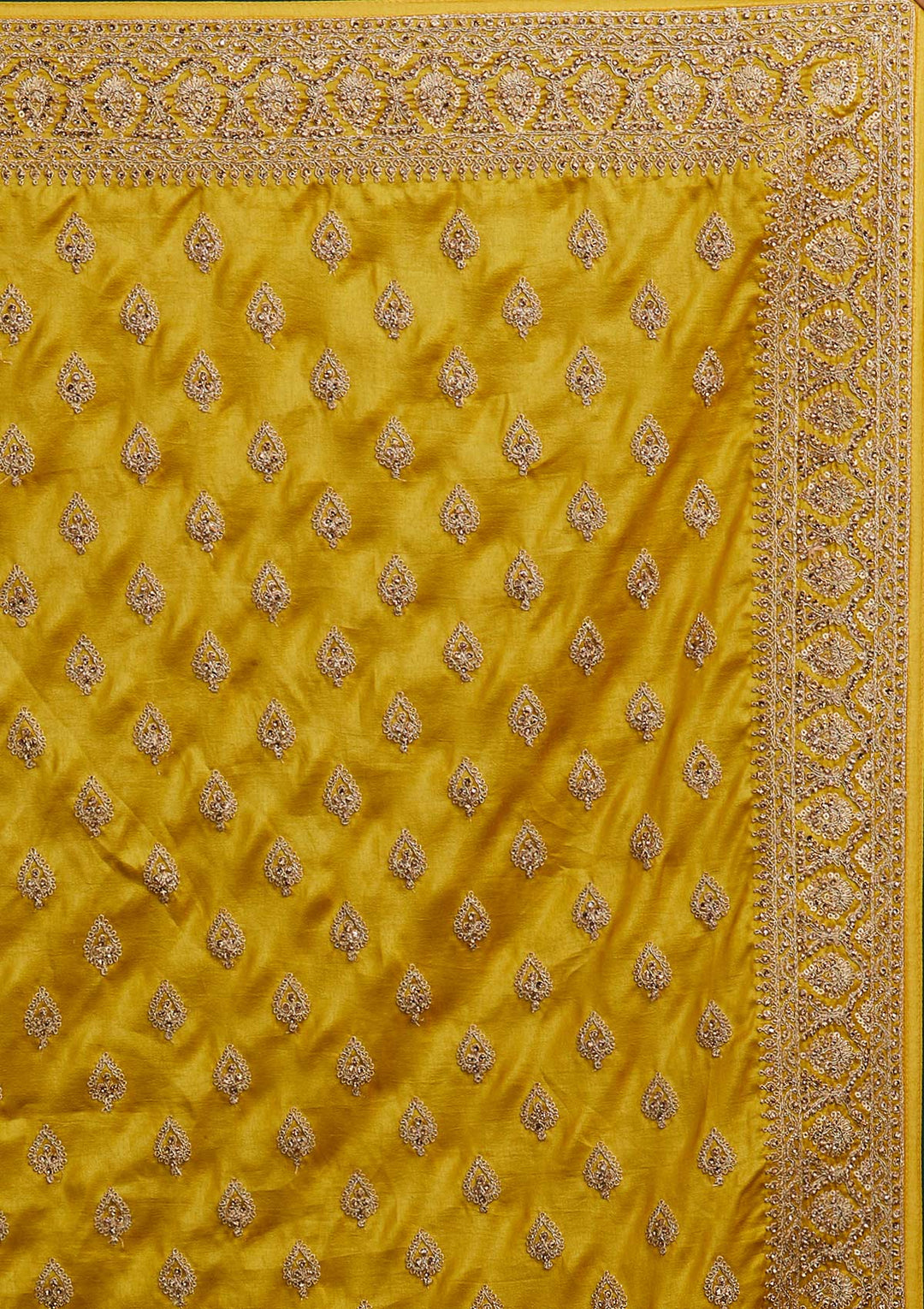 Mehendi Stonework Semi Crepe Designer Saree - Koskii