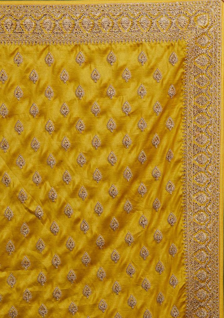 Mehendi Stonework Semi Crepe Designer Saree - Koskii