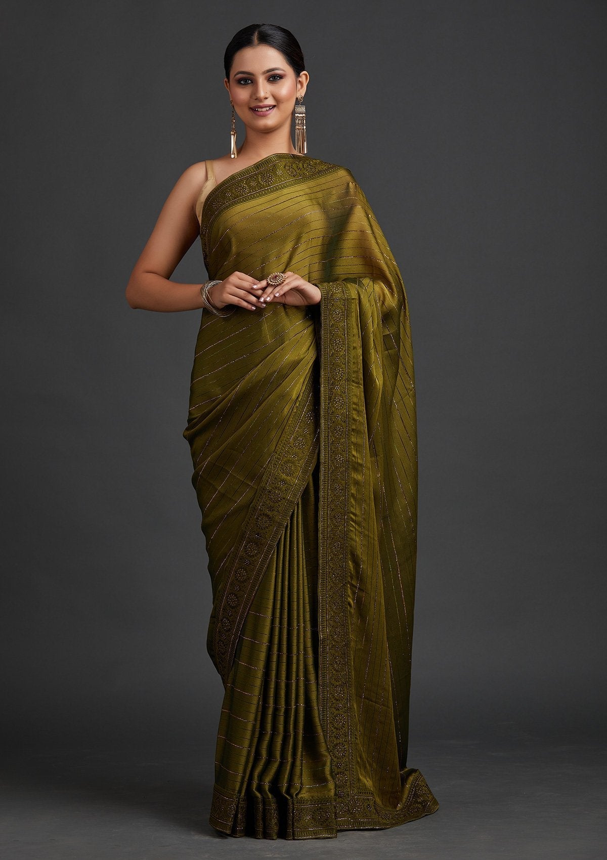 Mehendi Swarovski Georgette Designer Saree - koskii