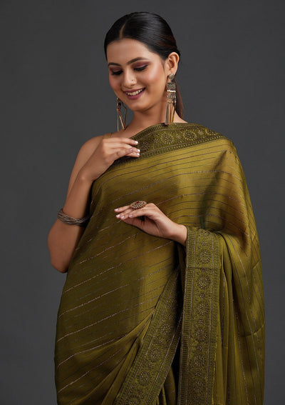 Mehendi Swarovski Georgette Designer Saree - koskii