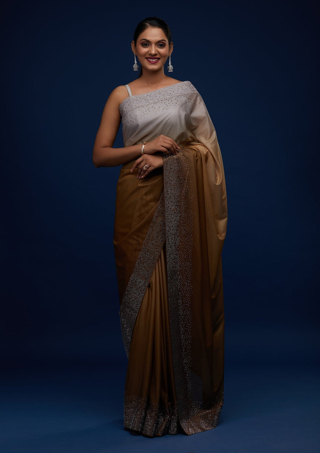 Mehendi Swarovski Tissue Designer Saree - Koskii