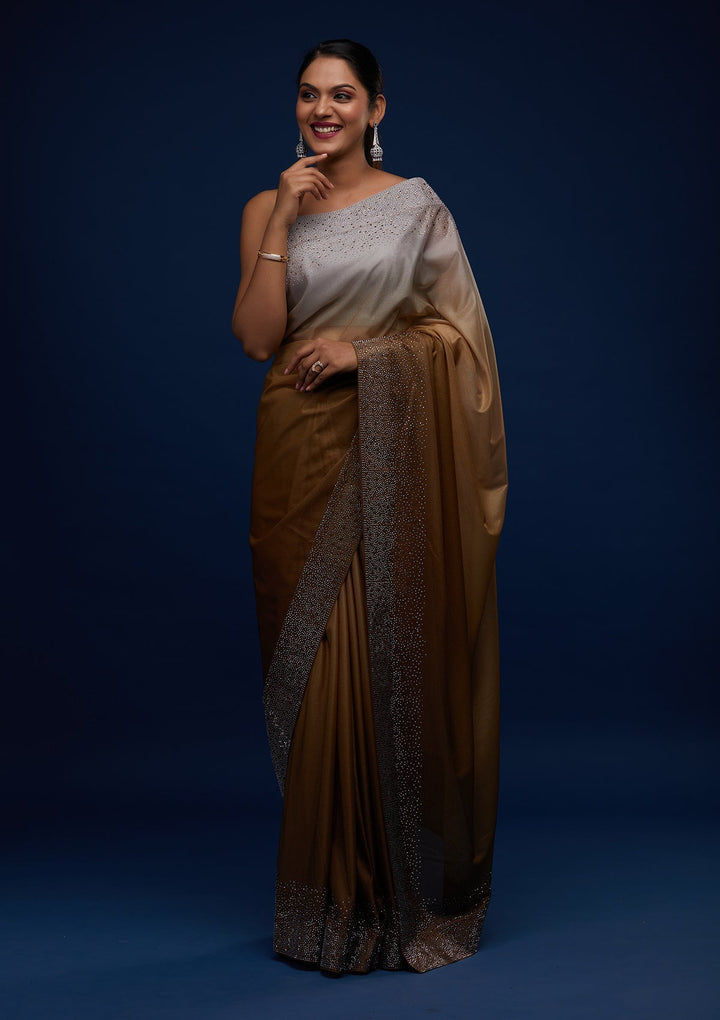 Mehendi Swarovski Tissue Designer Saree - Koskii