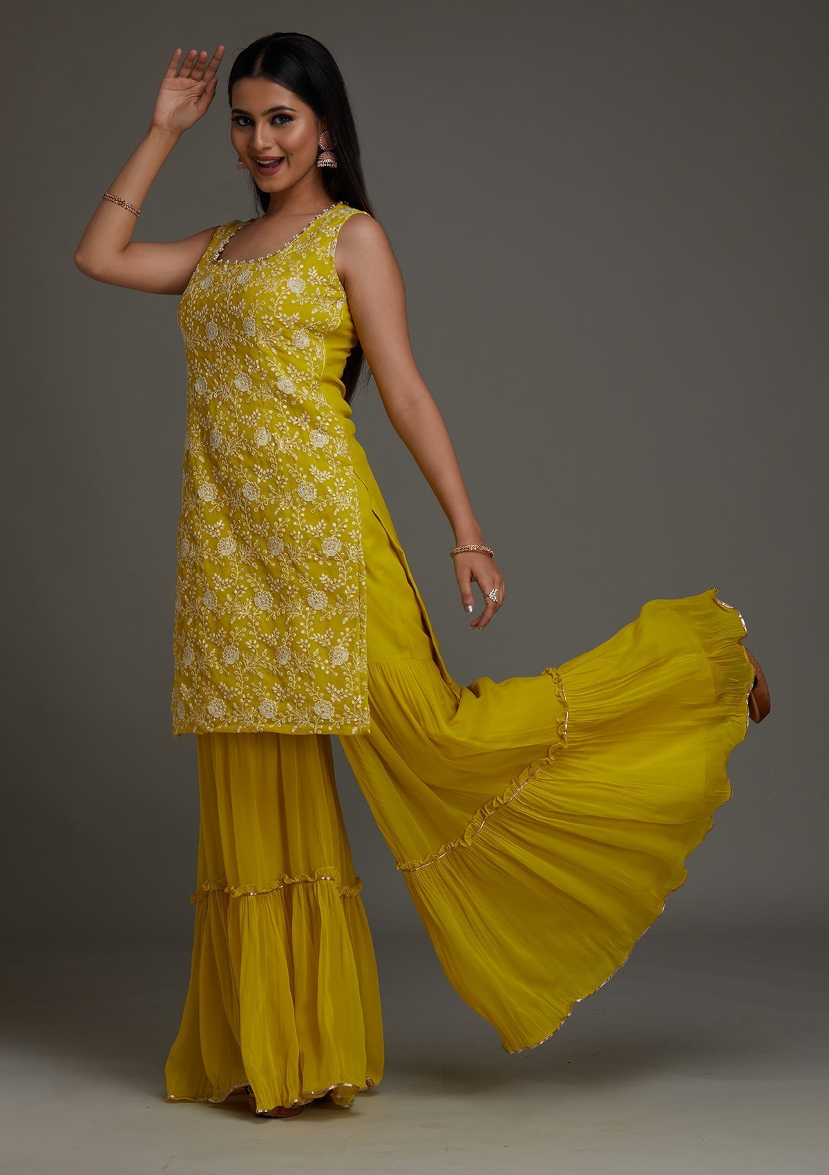 Mehendi Threadwork Georgette Designer Salwar Suit - Koskii