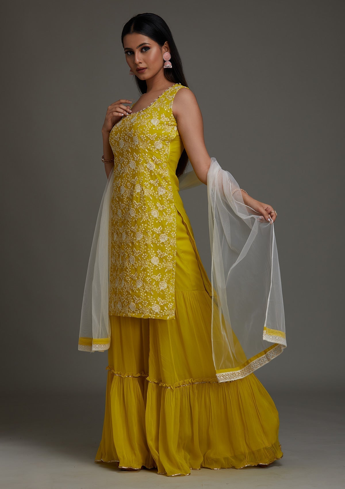 Mehendi Threadwork Georgette Designer Salwar Suit - Koskii